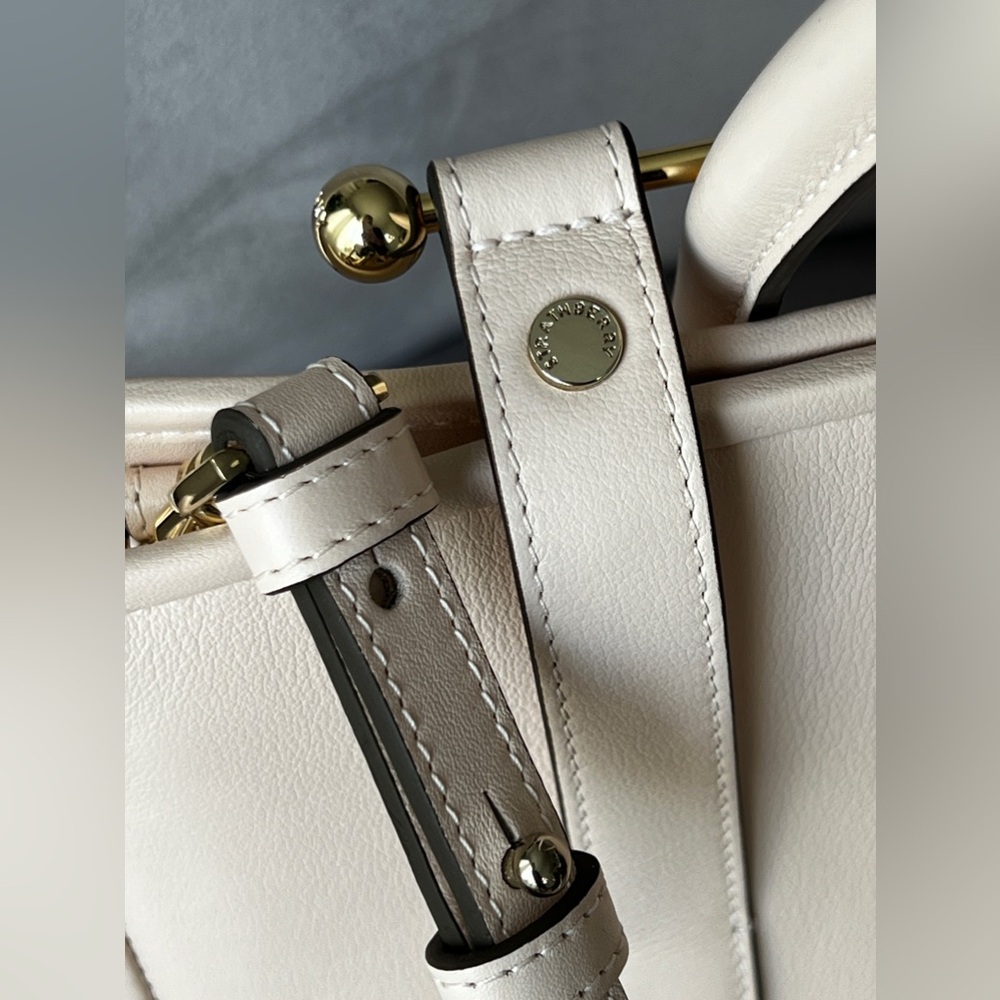 Strathberry Cream/Soft Peach Leather Top-Handle Tote with Gold Bar - Picture 4 of 6